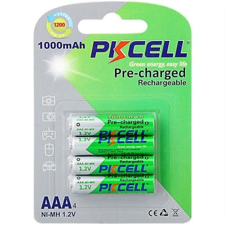 PKCELL PK Cell RTU-NIMHAAA1000-4B 1.2V Precharged Low Self Discharge Rechargeable AAA Battery with 1000 mAh; Pack of 4 RTU-NIMHAAA1000-4B